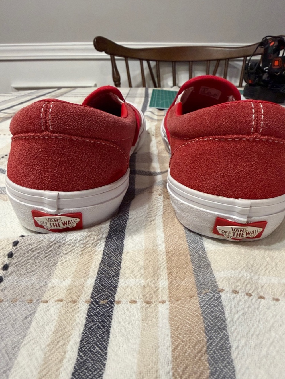 Vans Red Suede Slip-On Sneakers with White Sole - Picture 3 of 6